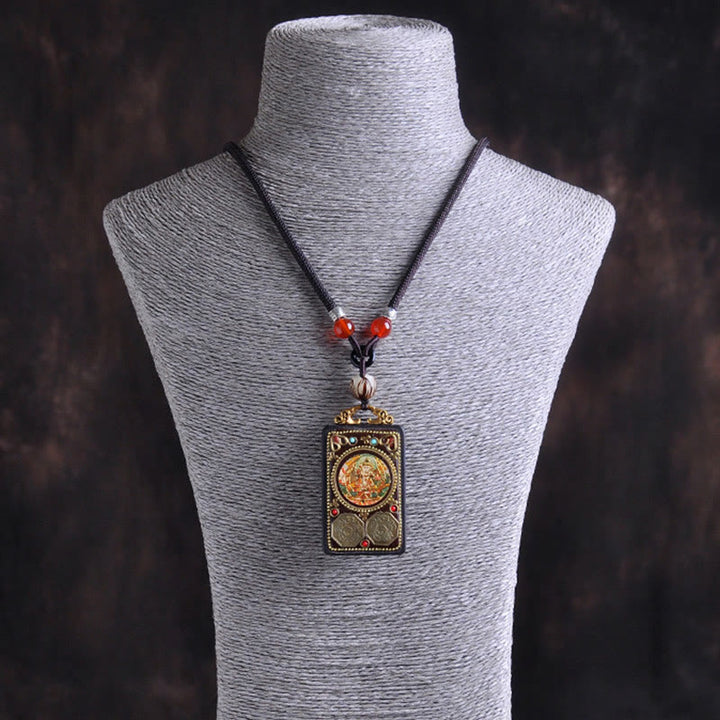 Buddha Stones Collana con ciondolo in legno di ebano e monete di rame Yin Yang Thangka Zakiram Balance - image 9