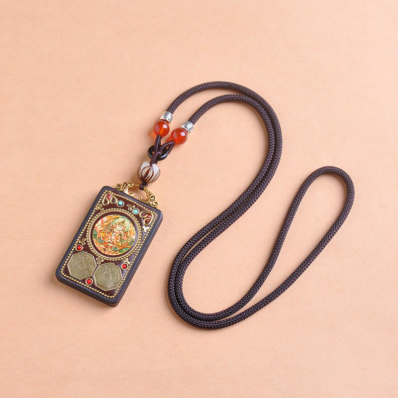 Buddha Stones Collana con ciondolo in legno di ebano e monete di rame Yin Yang Thangka Zakiram Balance - image 7
