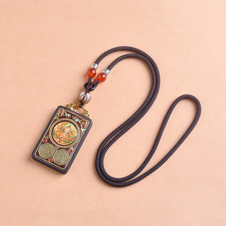 Buddha Stones Collana con ciondolo in legno di ebano e monete di rame Yin Yang Thangka Zakiram Balance - image 7