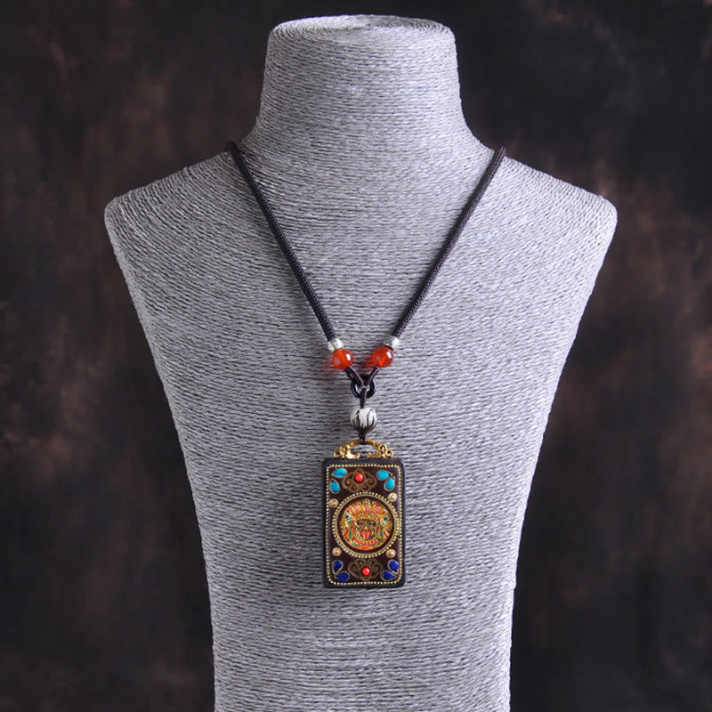 Buddha Stones Collana con ciondolo in legno di ebano e monete di rame Yin Yang Thangka Zakiram Balance - image 3