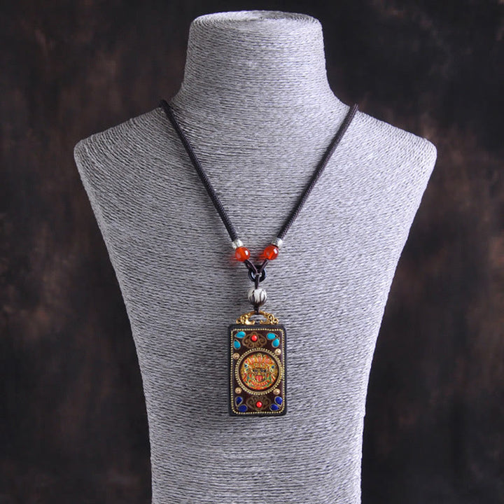 Buddha Stones Collana con ciondolo in legno di ebano e monete di rame Yin Yang Thangka Zakiram Balance - image 3