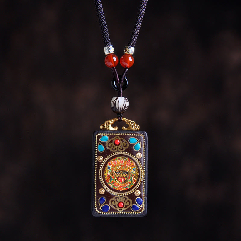 Buddha Stones Collana con ciondolo in legno di ebano e monete di rame Yin Yang Thangka Zakiram Balance - Zakiram in legno di ebano - image 0