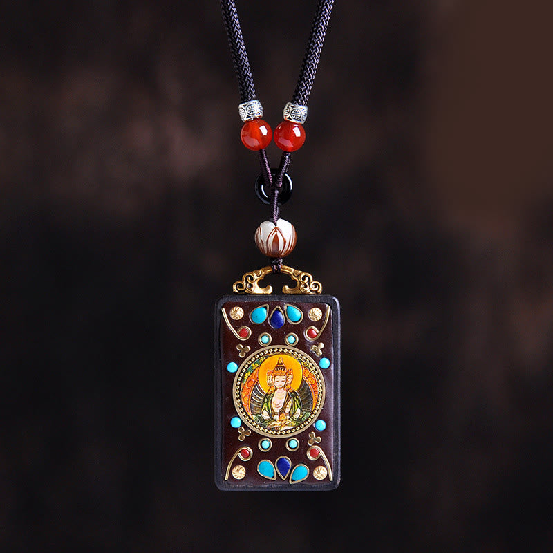 Buddha Stones Collana con ciondolo in legno di ebano e monete di rame Yin Yang Thangka Zakiram Balance - Tathagata del legno di ebano - image 11