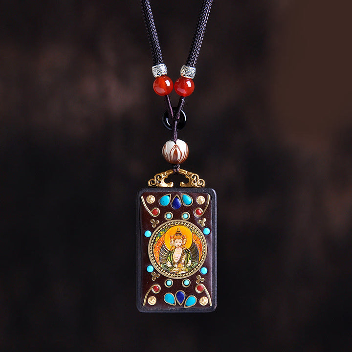 Buddha Stones Collana con ciondolo in legno di ebano e monete di rame Yin Yang Thangka Zakiram Balance - Tathagata del legno di ebano - image 11