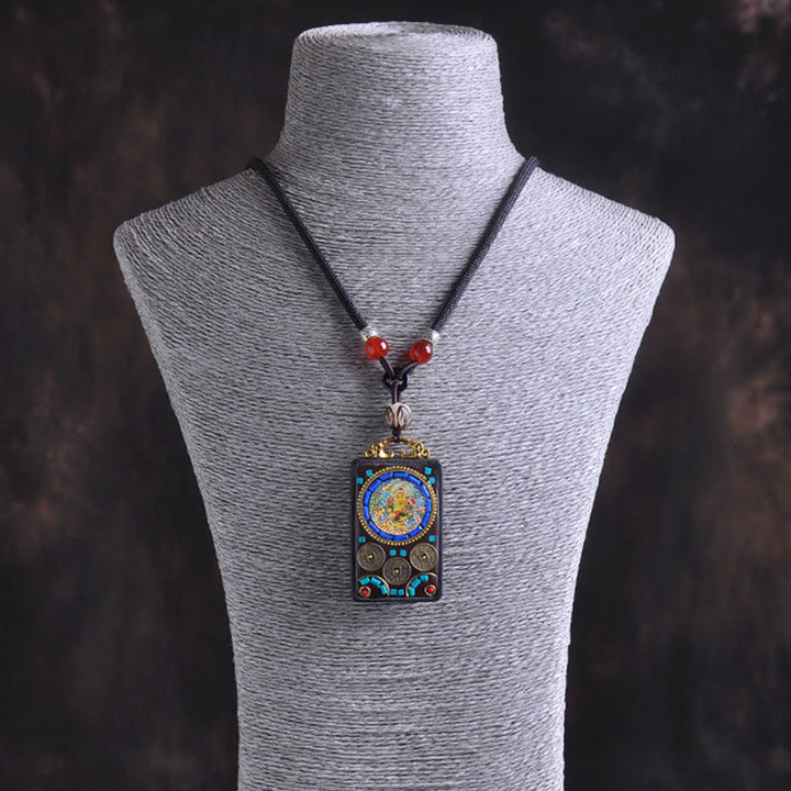 Buddha Stones Collana con ciondolo in legno di ebano e monete di rame Yin Yang Thangka Zakiram Balance - image 18