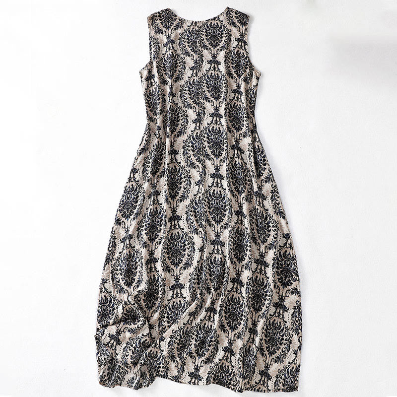 Abito midi estivo semplice con scollo rotondo e tasche, con stampa Buddha Stones e design semplice. - image 11