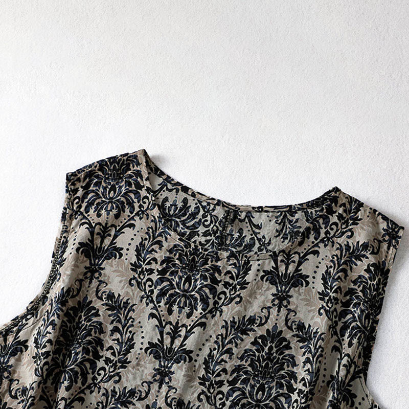 Abito midi estivo semplice con scollo rotondo e tasche, con stampa Buddha Stones e design semplice. - image 13