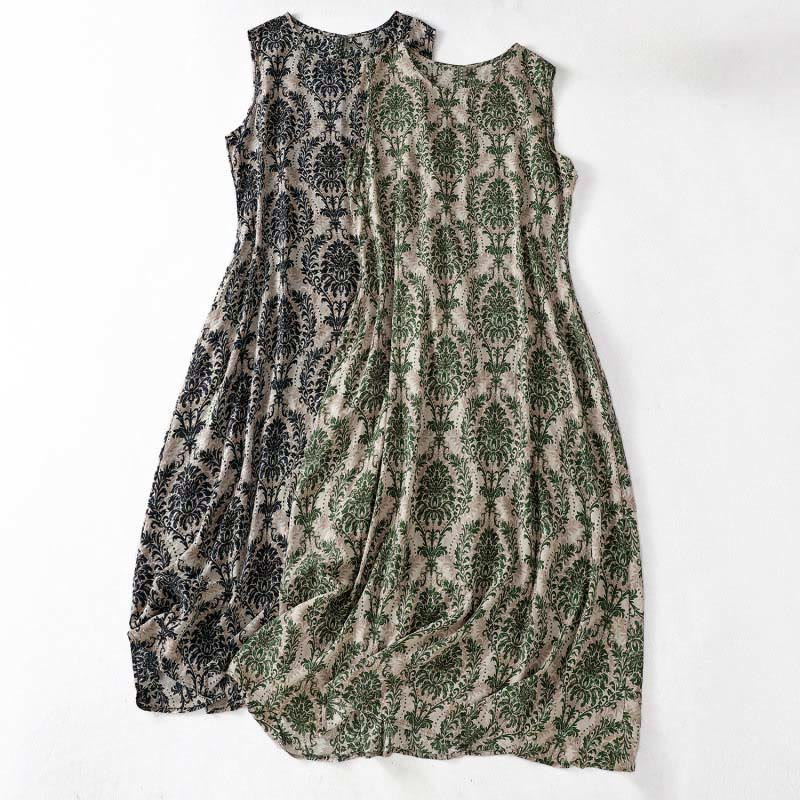 Abito midi estivo semplice con scollo rotondo e tasche, con stampa Buddha Stones e design semplice. - image 0