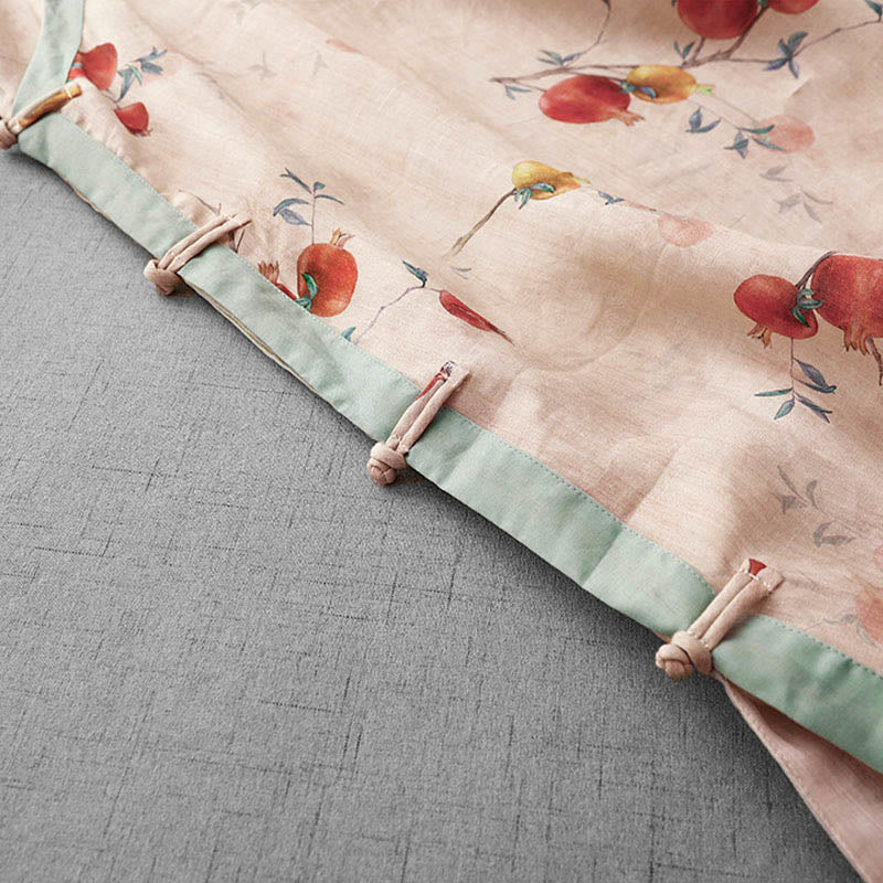 Buddha Stones Abito midi con maniche a mezza manica, spacchi laterali, motivo a fiori di melograno e orchidea con bottoni a rana - image 9