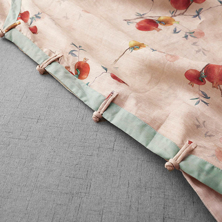 Buddha Stones Abito midi con maniche a mezza manica, spacchi laterali, motivo a fiori di melograno e orchidea con bottoni a rana - image 9