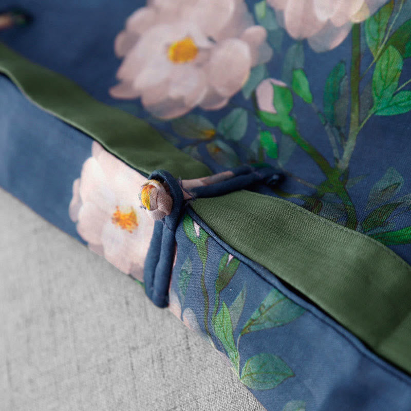 Buddha Stones Abito midi con maniche a mezza manica, spacchi laterali, motivo a fiori di melograno e orchidea con bottoni a rana - image 17