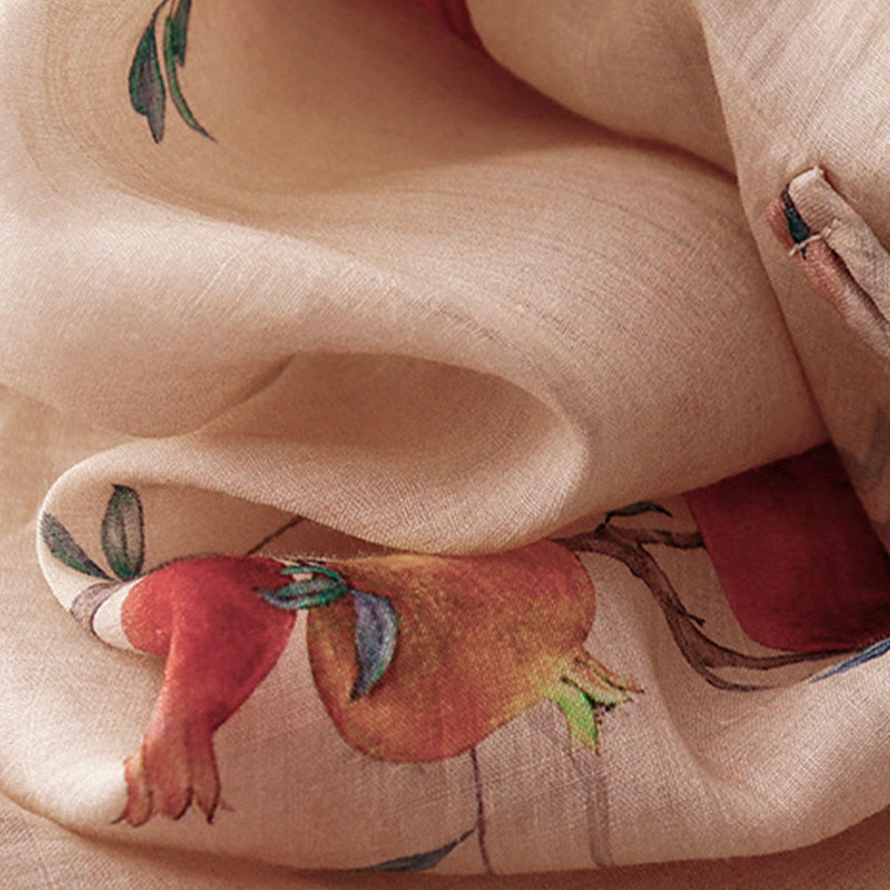 Buddha Stones Abito midi con maniche a mezza manica, spacchi laterali, motivo a fiori di melograno e orchidea con bottoni a rana - image 6