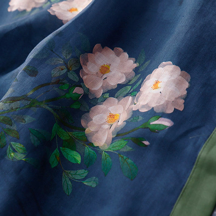 Buddha Stones Abito midi con maniche a mezza manica, spacchi laterali, motivo a fiori di melograno e orchidea con bottoni a rana - image 14