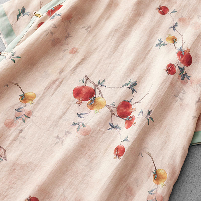 Buddha Stones Abito midi con maniche a mezza manica, spacchi laterali, motivo a fiori di melograno e orchidea con bottoni a rana - image 8