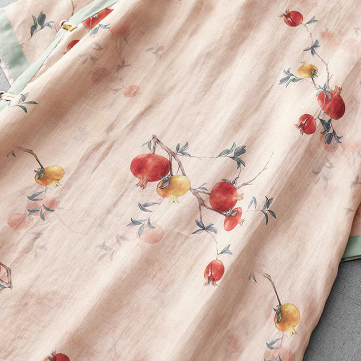 Buddha Stones Abito midi con maniche a mezza manica, spacchi laterali, motivo a fiori di melograno e orchidea con bottoni a rana - image 8