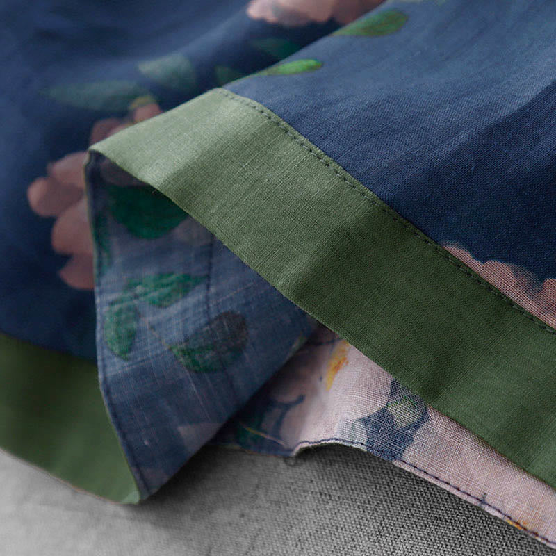 Buddha Stones Abito midi con maniche a mezza manica, spacchi laterali, motivo a fiori di melograno e orchidea con bottoni a rana - image 18