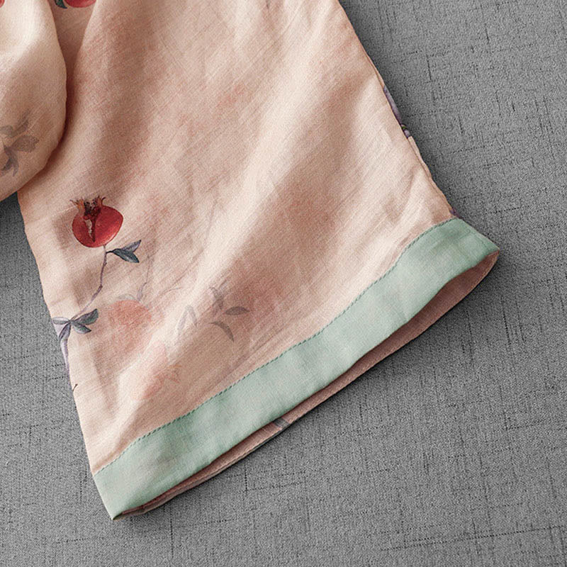 Buddha Stones Abito midi con maniche a mezza manica, spacchi laterali, motivo a fiori di melograno e orchidea con bottoni a rana - image 5