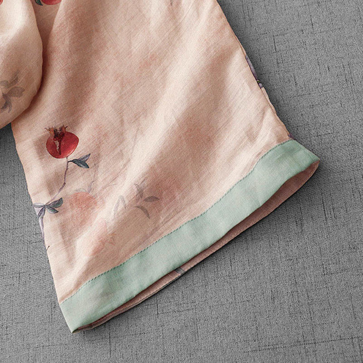 Buddha Stones Abito midi con maniche a mezza manica, spacchi laterali, motivo a fiori di melograno e orchidea con bottoni a rana - image 5