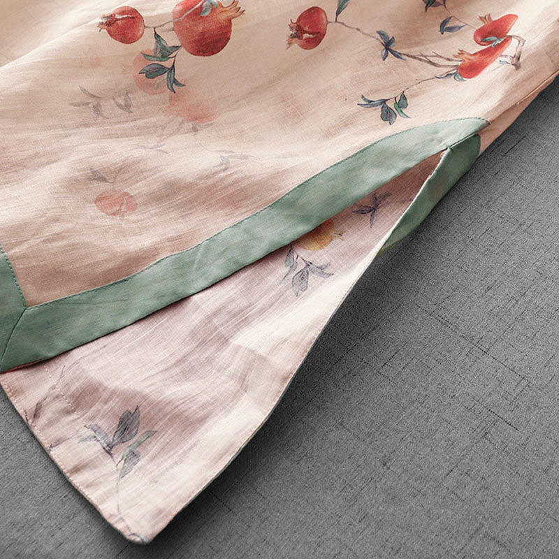 Buddha Stones Abito midi con maniche a mezza manica, spacchi laterali, motivo a fiori di melograno e orchidea con bottoni a rana - image 10