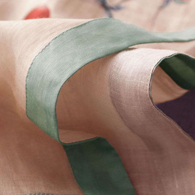 Buddha Stones Abito midi con maniche a mezza manica, spacchi laterali, motivo a fiori di melograno e orchidea con bottoni a rana - image 7