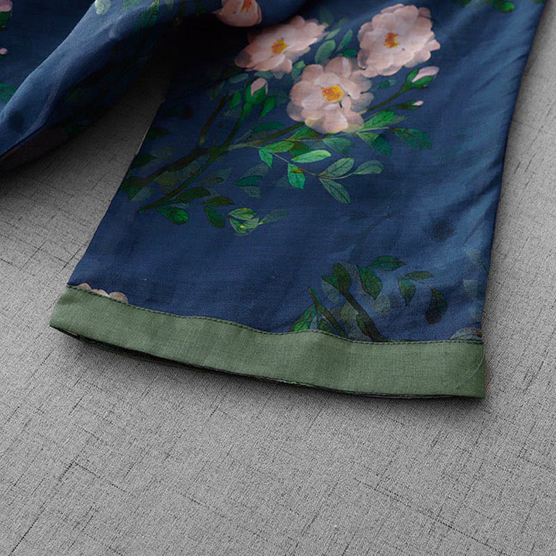 Buddha Stones Abito midi con maniche a mezza manica, spacchi laterali, motivo a fiori di melograno e orchidea con bottoni a rana - image 15