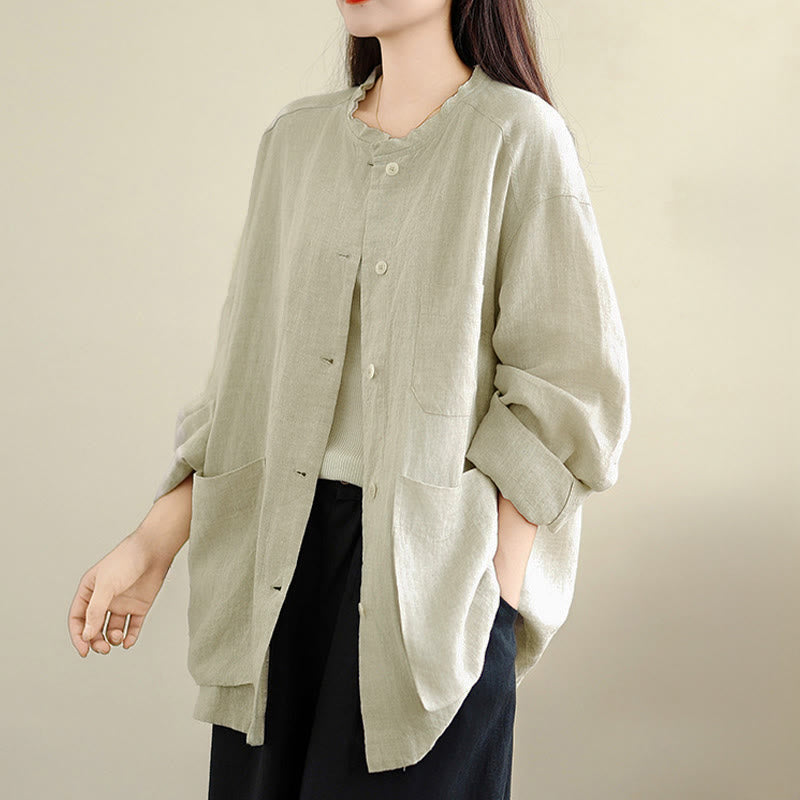 Buddha Stones Camicia da donna in cotone con bottoni, maniche lunghe, girocollo e tasche, tinta unita - image 8