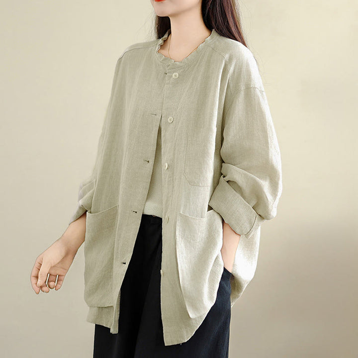 Buddha Stones Camicia da donna in cotone con bottoni, maniche lunghe, girocollo e tasche, tinta unita - image 8