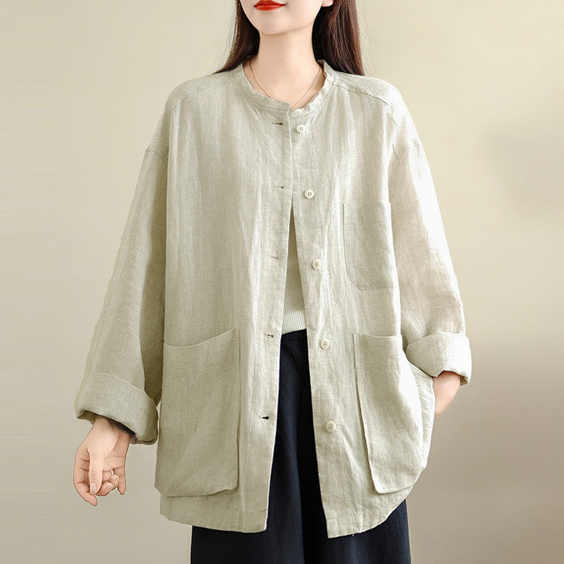 Buddha Stones Camicia da donna in cotone con bottoni, maniche lunghe, girocollo e tasche, tinta unita - image 10