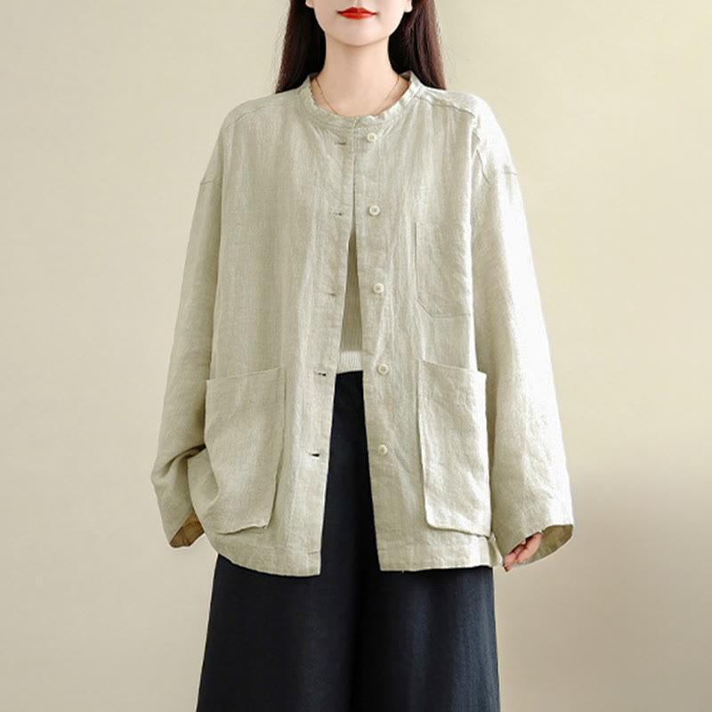 Buddha Stones Camicia da donna in cotone con bottoni, maniche lunghe, girocollo e tasche, tinta unita - image 9