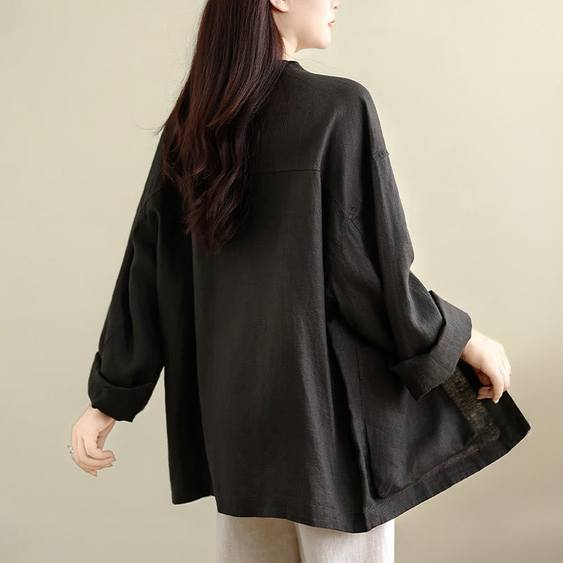 Buddha Stones Camicia da donna in cotone con bottoni, maniche lunghe, girocollo e tasche, tinta unita - image 6