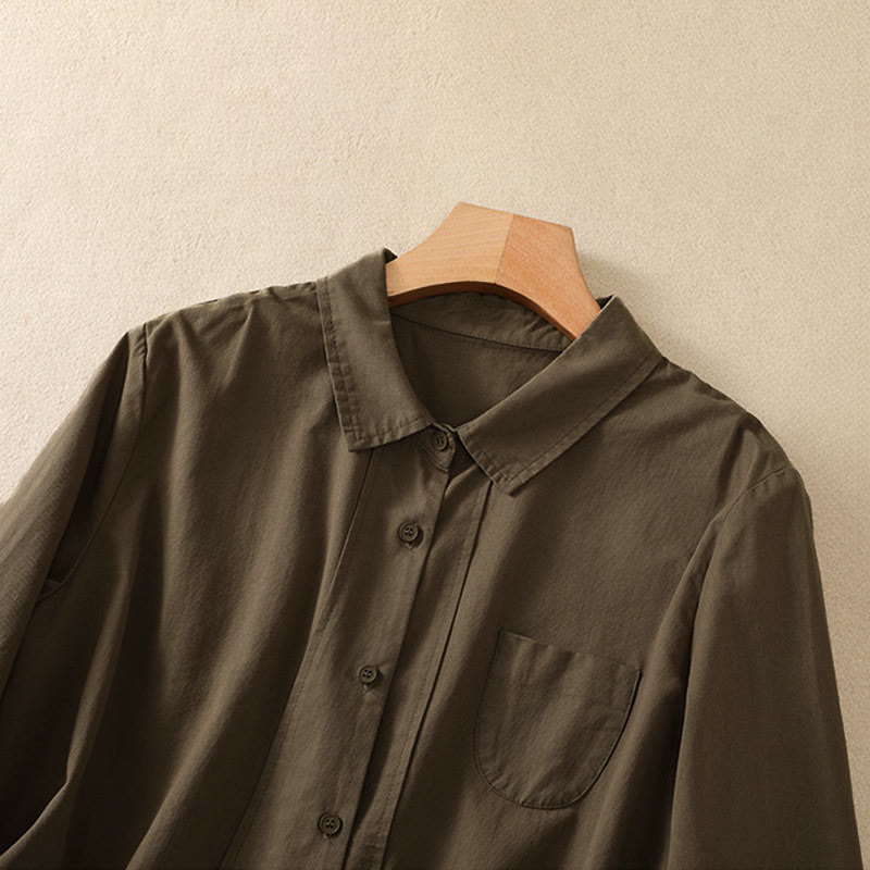 Buddha Stones Camicia da donna in cotone con bottoni, maniche lunghe, tasche e revers primaverili - image 2