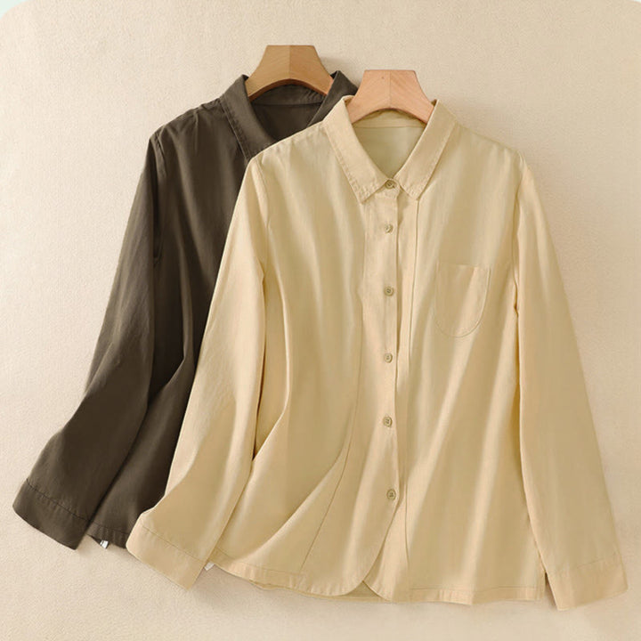 Buddha Stones Camicia da donna in cotone con bottoni, maniche lunghe, tasche e revers primaverili - image 18