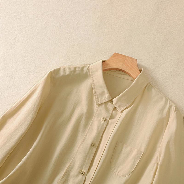 Buddha Stones Camicia da donna in cotone con bottoni, maniche lunghe, tasche e revers primaverili - image 11