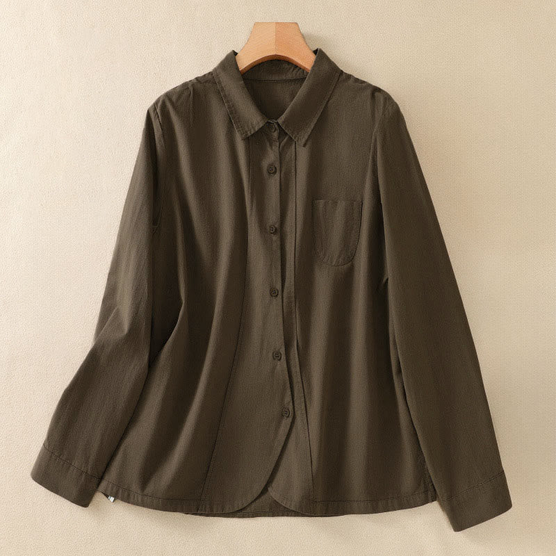 Buddha Stones Camicia da donna in cotone con bottoni, maniche lunghe, tasche e revers primaverili - Verde oliva scuro - US8-10, UK/AU12-14, EU40-42 (2XL) - image 0