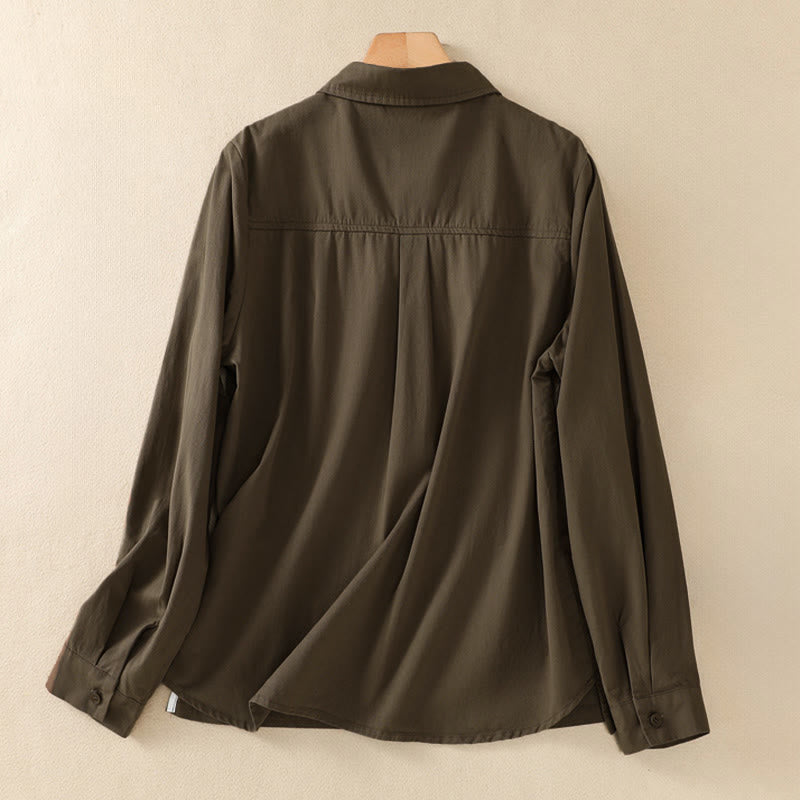 Buddha Stones Camicia da donna in cotone con bottoni, maniche lunghe, tasche e revers primaverili - image 1