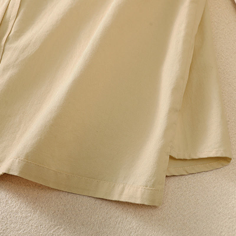 Buddha Stones Camicia da donna in cotone con bottoni, maniche lunghe, tasche e revers primaverili - image 17