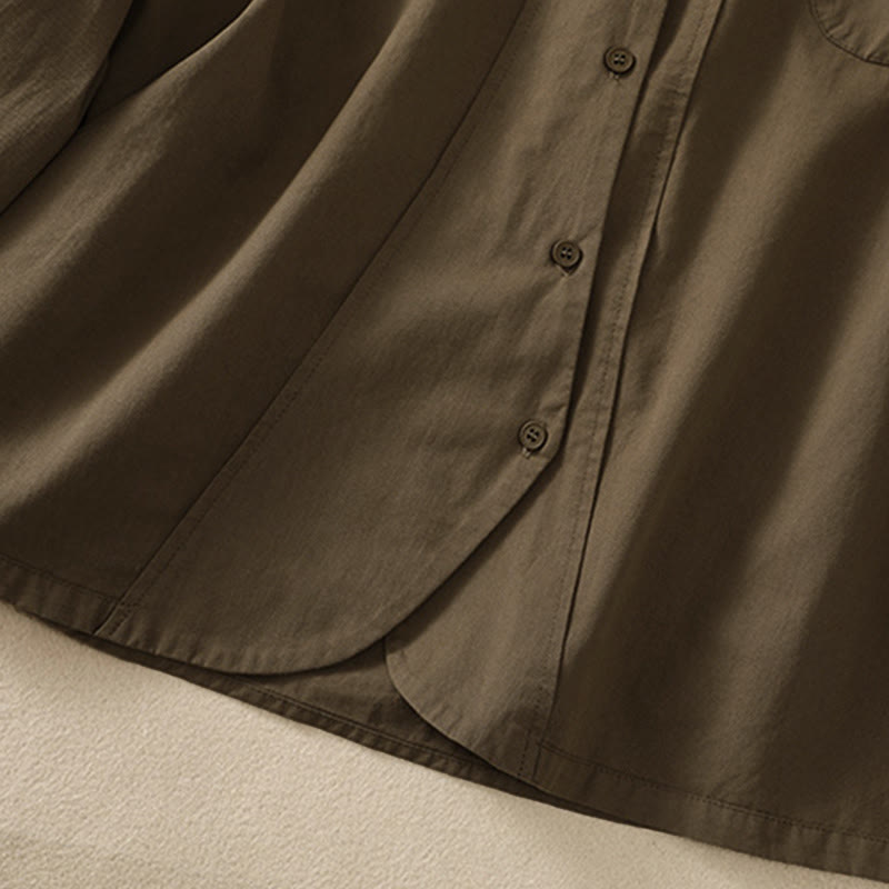 Buddha Stones Camicia da donna in cotone con bottoni, maniche lunghe, tasche e revers primaverili - image 6