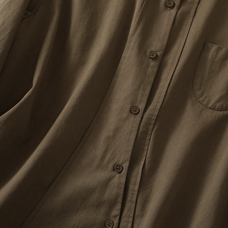 Buddha Stones Camicia da donna in cotone con bottoni, maniche lunghe, tasche e revers primaverili - image 4