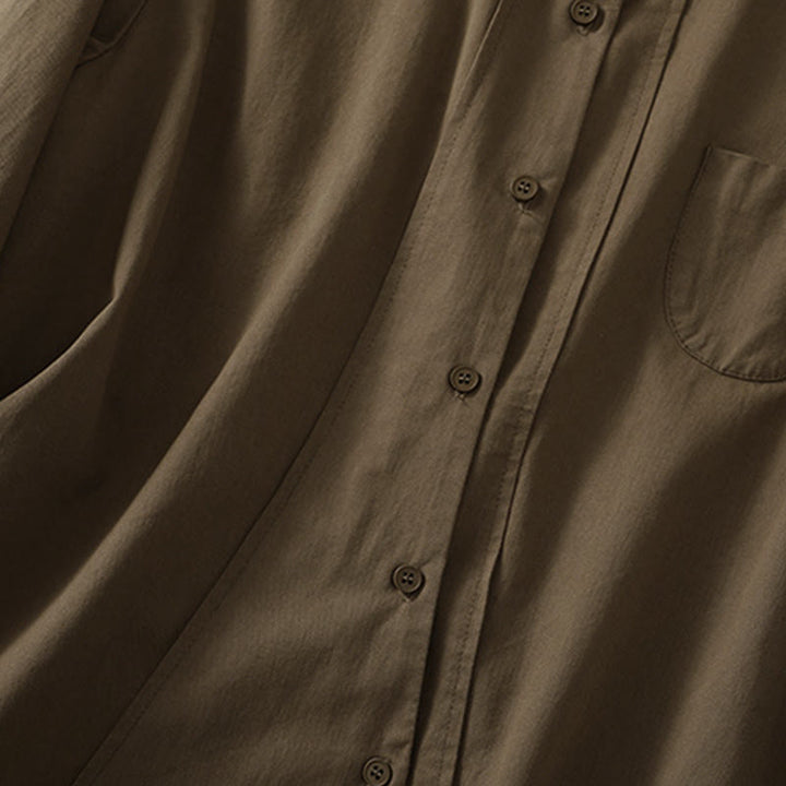 Buddha Stones Camicia da donna in cotone con bottoni, maniche lunghe, tasche e revers primaverili - image 4