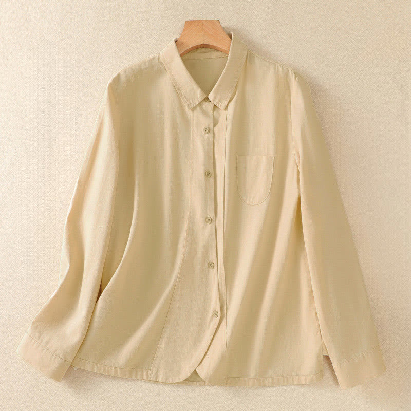 Buddha Stones Camicia da donna in cotone con bottoni, maniche lunghe, tasche e revers primaverili - Biscotto - US8-10, UK/AU12-14, EU40-42 (2XL) - image 8