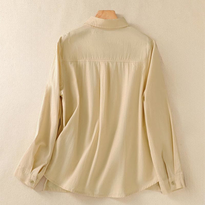 Buddha Stones Camicia da donna in cotone con bottoni, maniche lunghe, tasche e revers primaverili - image 9