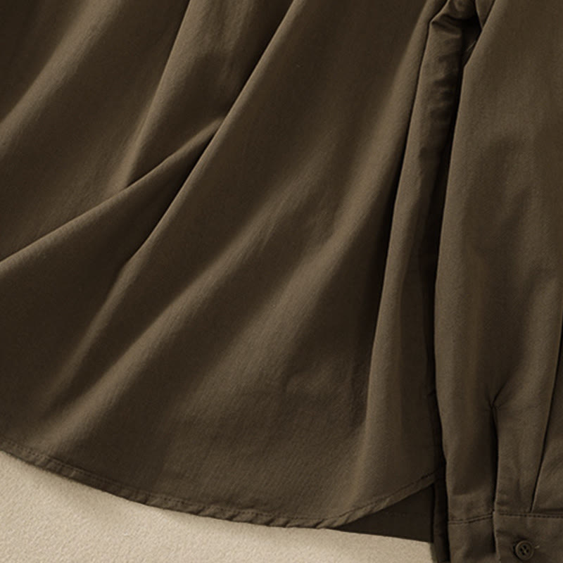 Buddha Stones Camicia da donna in cotone con bottoni, maniche lunghe, tasche e revers primaverili - image 5