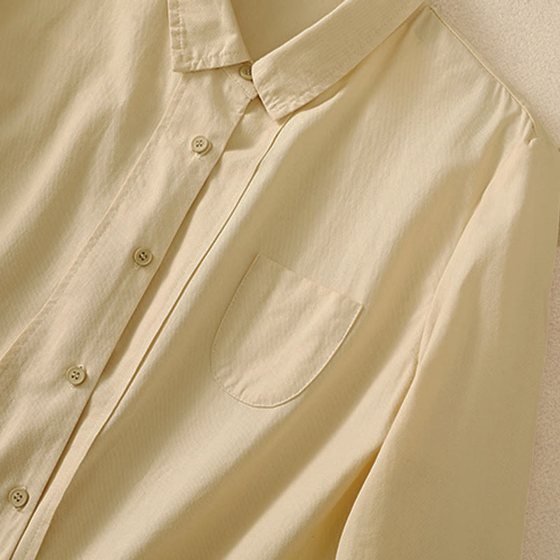 Buddha Stones Camicia da donna in cotone con bottoni, maniche lunghe, tasche e revers primaverili - image 10