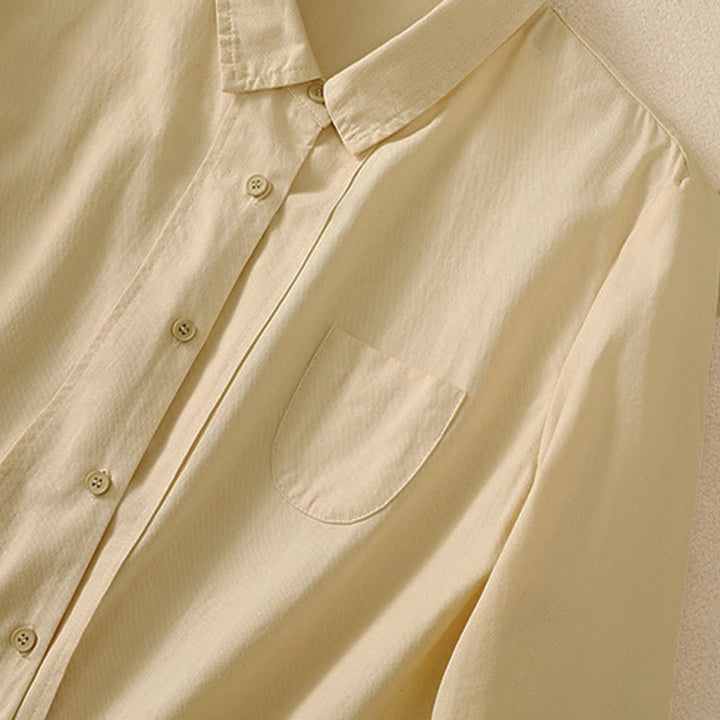 Buddha Stones Camicia da donna in cotone con bottoni, maniche lunghe, tasche e revers primaverili - image 10