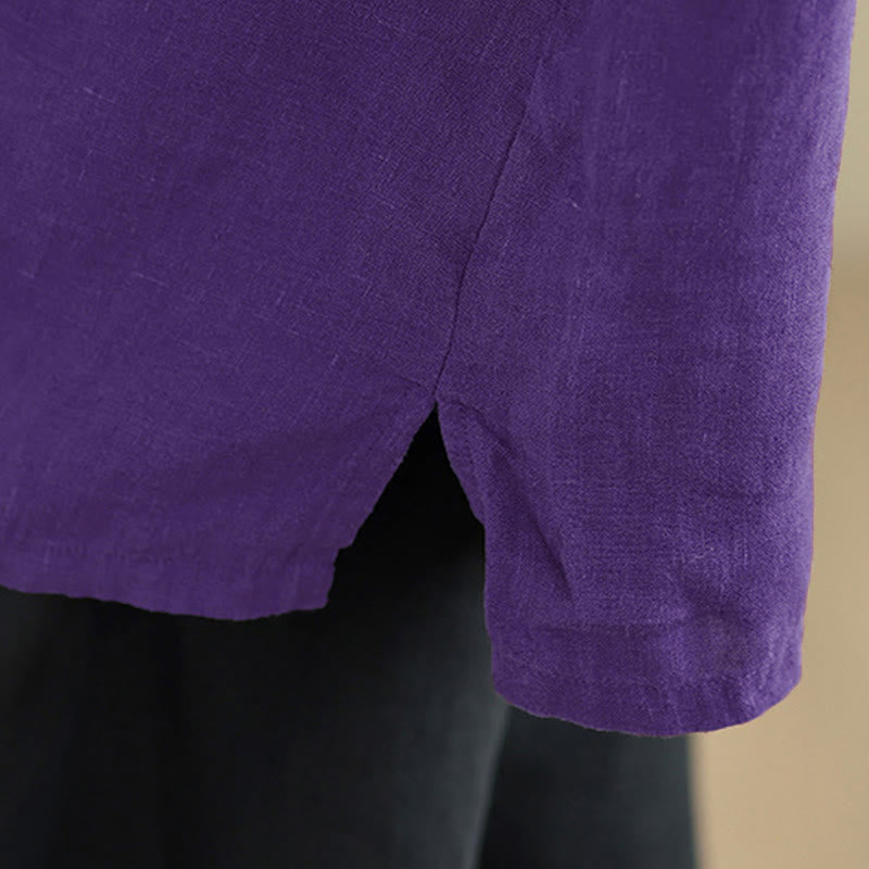 Buddha Stones Camicia da donna in cotone tinta unita con scollo a V, maniche lunghe, bottoni a rana e bottoni a pressione - image 19