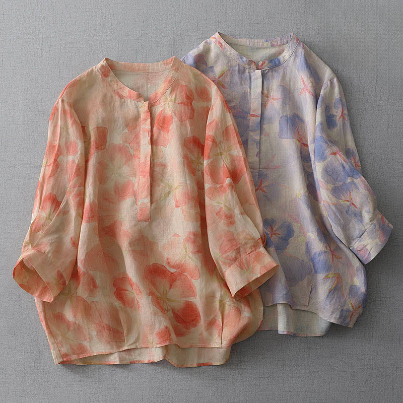 Buddha Stones Camicia da donna in poliestere con maniche lunghe e scollo rotondo con motivo floreale primaverile - image 0