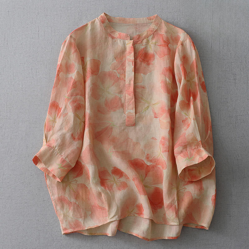 Buddha Stones Camicia da donna in poliestere con maniche lunghe e scollo rotondo con motivo floreale primaverile - Corallo - US8-10, UK/AU12-14, EU40-42 (2XL) - image 6