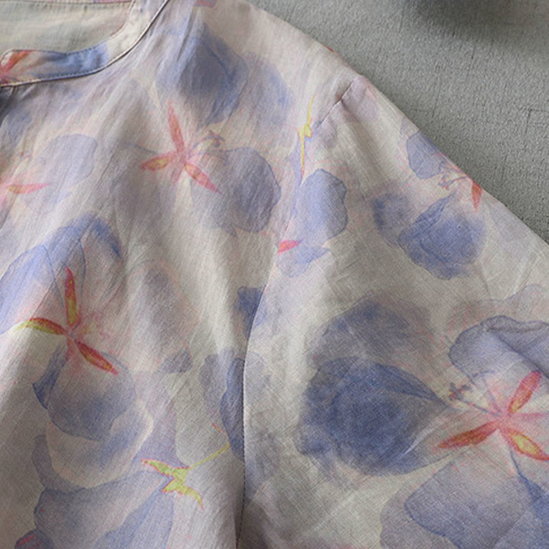 Buddha Stones Camicia da donna in poliestere con maniche lunghe e scollo rotondo con motivo floreale primaverile - image 3