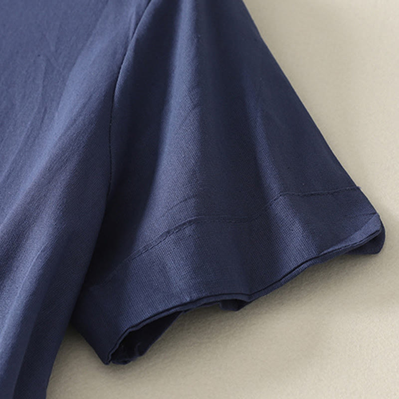 Buddha Stones Camicia da donna in cotone con bottoni, manica corta e colletto rialzato, tinta unita, con tasca - image 3