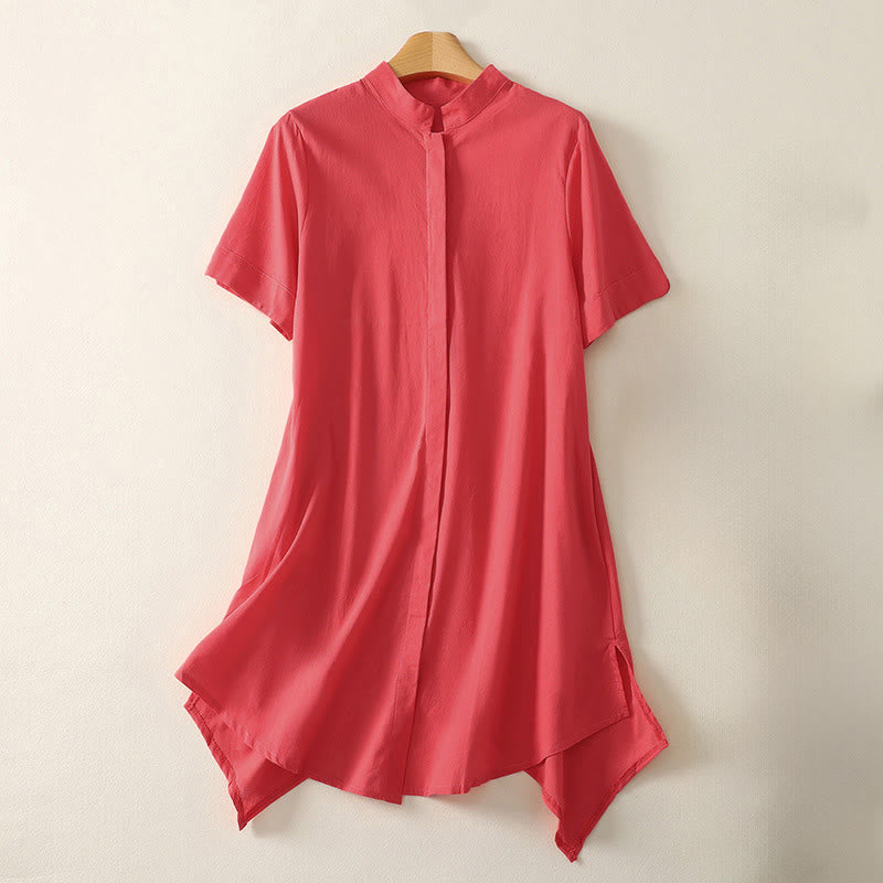 Buddha Stones Camicia da donna in cotone con bottoni, manica corta e colletto rialzato, tinta unita, con tasca - Rosso - US8-10, UK/AU12-14, EU40-42 (2XL) - image 5